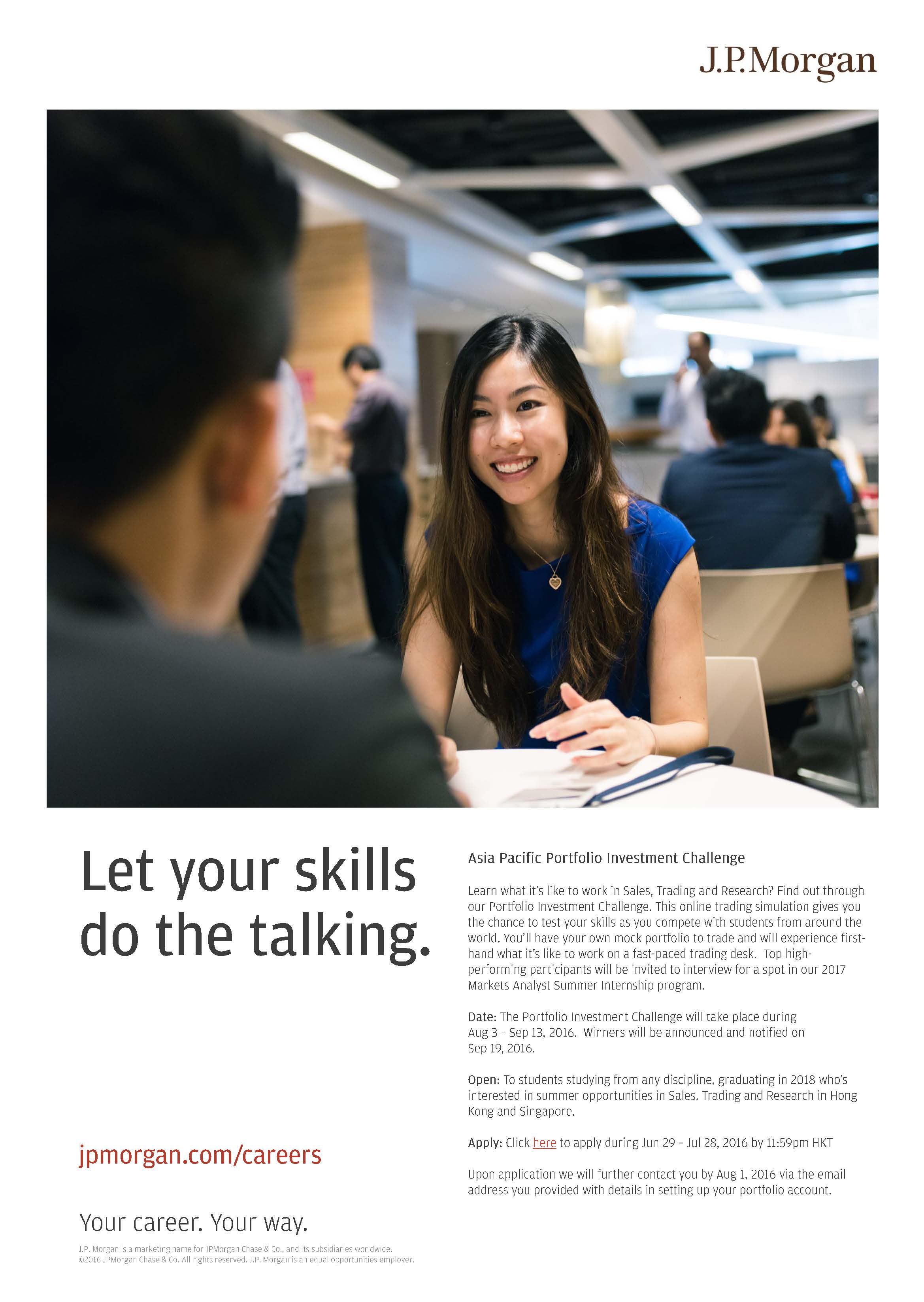 J.P. Morgan Asia: invites you to register to the Portfolio Investment Challenge